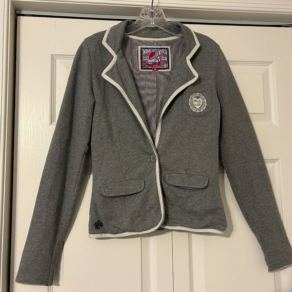 MISS AMERICA Sz S Gray Roller Girls Sweatshirt Blazer Jacket